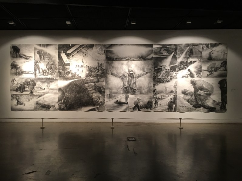 임옥상 2015 종이에 목탄 220*720 상선약수(上善若水)